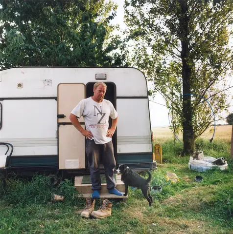 Spike (Andrew Joyce) with Jake at Bower Farm while working on the gas line being laid through the village