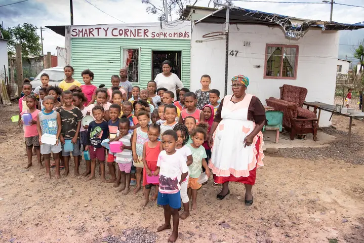 Children's Soup Kitchen run by Margaret Volontiya & Manetha Slingers. Railton, Swellendam 2020