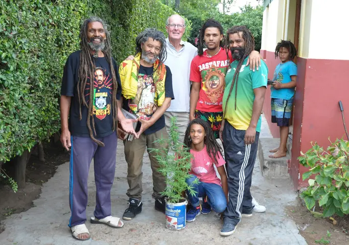 Self with, Left - Right, Standing. Elder Someon, David Marco, Judah Masimla, Marqid Snyman. Levi Masimla (doorway). Johnlee Cupido (front)
